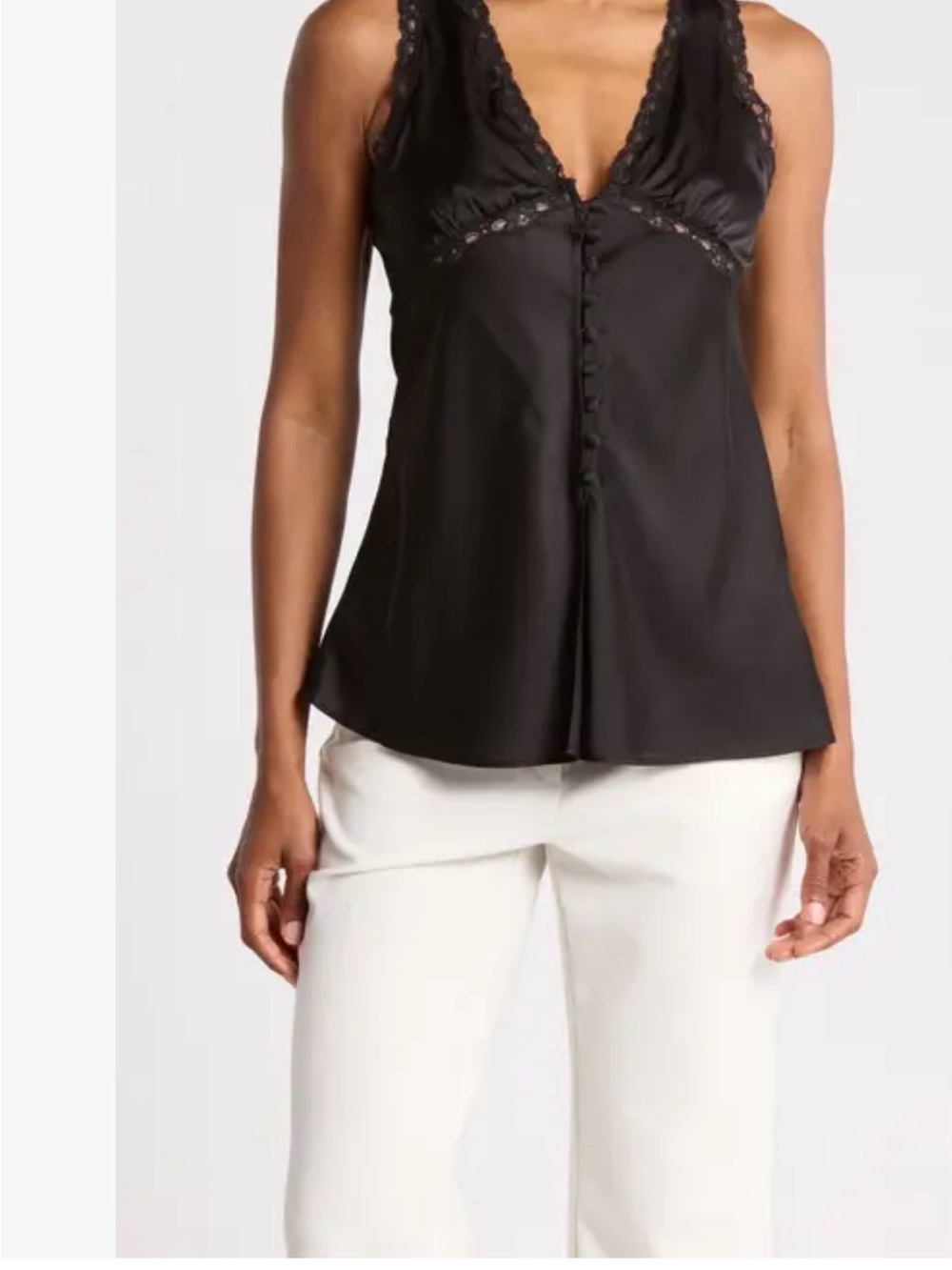Jason Wu Black Lace-Trim Silk Camisole